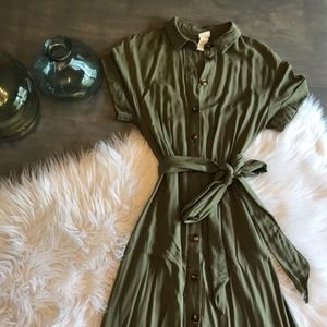 Army Green button front t-shirt dress